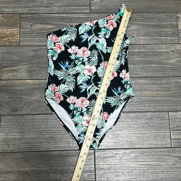 Tommy Bahama One-Piece Swimsuit Girls Size 12 One Shoulder Black Hibiscus Blooms - Picture 9 of 12